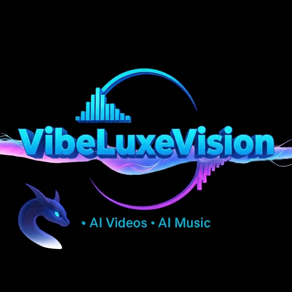 VibeLuxeVision main logo with soundwave artwork and AI Videos AI Music text